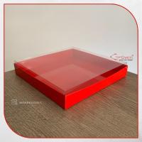 20x20x3.5 Altı Kırmızı Karton Üstü Asetat Kutu