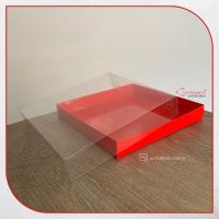 20x20x3.5 Altı Kırmızı Karton Üstü Asetat Kutu