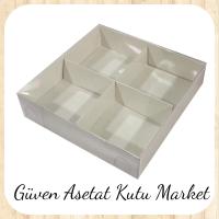 [4 Bölmeli] 20x20x3 Altı Beyaz Karton Üstü Asetat Kutu