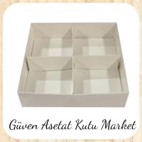 [4 Bölmeli] 20x20x3 Altı Beyaz Karton Üstü Asetat Kutu