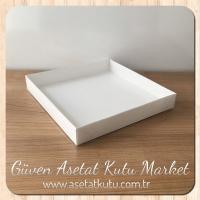 20x20x3 Altı Beyaz Karton Üstü Asetat Kutu
