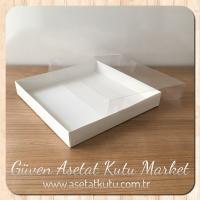 20x20x3 Altı Beyaz Karton Üstü Asetat Kutu