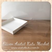 20x20x3 Altı Beyaz Karton Üstü Asetat Kutu