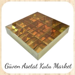 [16 Bölmeli] 20x20x3 Altı Gold Karton Üstü Asetat Kutu
