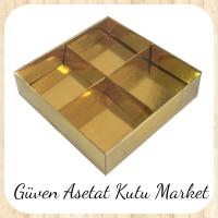 [4 Bölmeli] 20x20x3 Altı Gold Karton Üstü Asetat Kutu