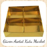 [4 Bölmeli] 20x20x3 Altı Gold Karton Üstü Asetat Kutu