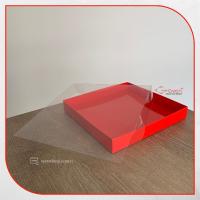 20x20x3 Altı Kırmızı Karton Üstü Asetat Kutu