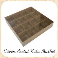 [16 Bölmeli] 20x20x3 Altı Kraft Karton Üstü Asetat Kutu