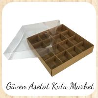 [16 Bölmeli] 20x20x3 Altı Kraft Karton Üstü Asetat Kutu