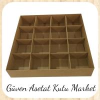 [16 Bölmeli] 20x20x3 Altı Kraft Karton Üstü Asetat Kutu