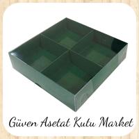 [4 Bölmeli] 20x20x3 Altı Yeşil Karton Üstü Asetat Kutu