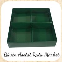 [4 Bölmeli] 20x20x3 Altı Yeşil Karton Üstü Asetat Kutu