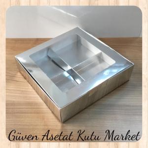 [4 Bölmeli] 20x20x5 Gümüş Pencereli Karton Kutu