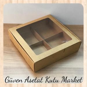[4 Bölmeli] 20x20x5 Kraft Pencereli Karton Kutu