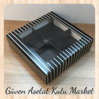 [4 Bölmeli] 20x20x5 Siyah Beyaz Çizgili Pencereli Karton Kutu