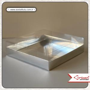 20x20x5 Altı Gümüş Metalize Karton Üstü Asetat Kutu
