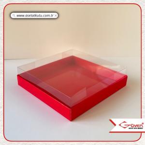 20x20x5 Altı Kırmızı Karton Üstü Asetat Kutu