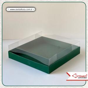 20x20x5 Altı Yeşil Karton Üstü Asetat Kutu