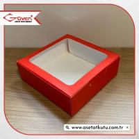 20x20x5 Kırmızı Pencereli Karton Kutu