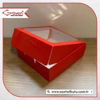 20x20x5 Kırmızı Pencereli Karton Kutu