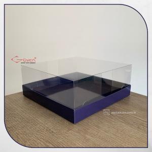 20x20x8 Altı Lacivert Karton Üstü Asetat Kutu
