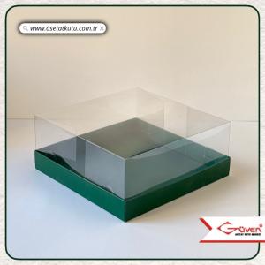 20x20x8 Altı Yeşil Karton Üstü Asetat Kutu