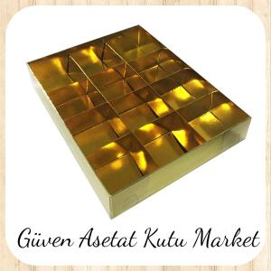 [12 Bölmeli] 20x25x5 Altı Gold Karton Üstü Asetat Kutu