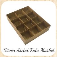 [12 Bölmeli] 20x25x5 Altı Kraft Karton Üstü Asetat Kutu