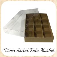 [12 Bölmeli] 20x25x5 Altı Kraft Karton Üstü Asetat Kutu