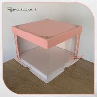 21.5x21.5x16 Pembe Yarı Karton Yarı Asetat Kutu (HM7)