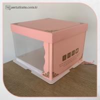 21.5x21.5x16 Pembe Yarı Karton Yarı Asetat Kutu (HM7)