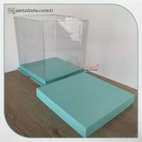 21.5x21.5x24 Mavi Karton ve Asetat Kutu (HM31)