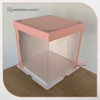 21.5x21.5x24 Pembe Yarı Karton Yarı Asetat Kutu (HM9)