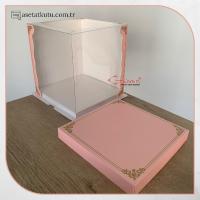 21.5x21.5x24 Pembe Yarı Karton Yarı Asetat Kutu (HM9)