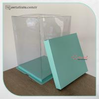 21.5x21.5x30 Mavi Karton ve Asetat Kutu (HM32)