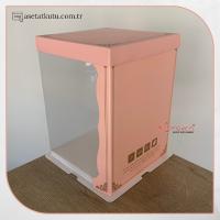 21.5x21.5x30 Pembe Yarı Karton Yarı Asetat Kutu (HM11)