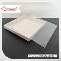 25x25x3 Altı Beyaz Karton Üstü Asetat Kutu