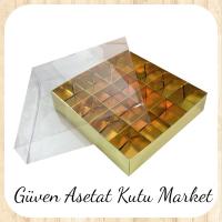 [16 Bölmeli] 25x25x5 Altı Gold Karton Üstü Asetat Kutu