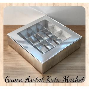 [16 Bölmeli] 25x25x5 Gümüş Pencereli Karton Kutu