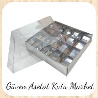 [16 Bölmeli] 25x25x5 Altı Gümüş Karton Üstü Asetat Kutu