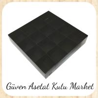 [16 Bölmeli] 25x25x5 Altı Mat Siyah Karton Üstü Asetat Kutu