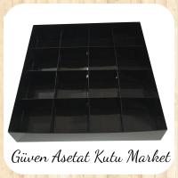 [16 Bölmeli] 25x25x5 Altı Siyah Karton Üstü Asetat Kutu