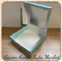 25x25x5 Mavi Beyaz Çizgili Pencereli Karton Kutu 