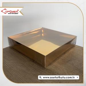 25x25x5 Altı Gold Metalize Karton Üstü Asetat Kutu