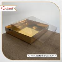 25x25x5 Altı Gold Metalize Karton Üstü Asetat Kutu