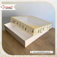 25x25x5 Krem Yaldız Baskılı, Beyaz Tabanlı Kutu