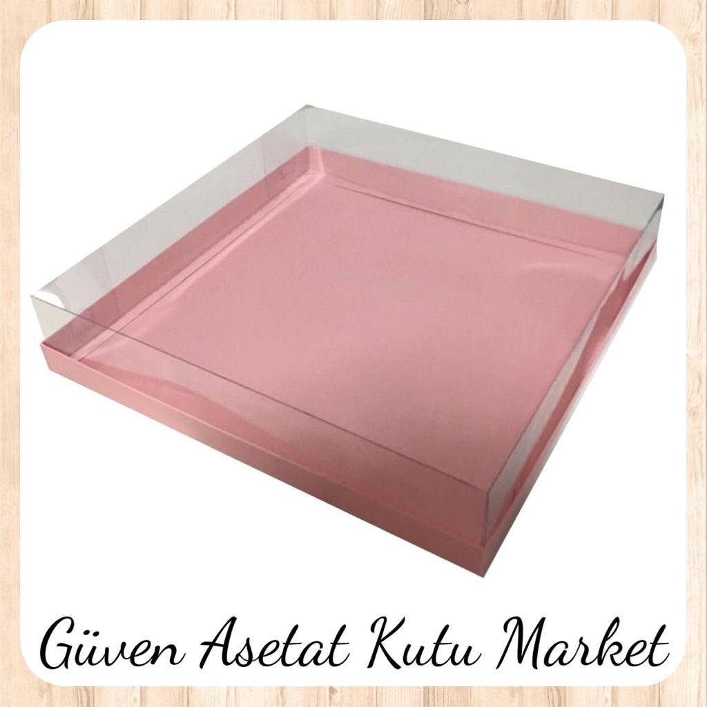 25x25x7 Altı Pembe Karton Üstü Asetat Kutu