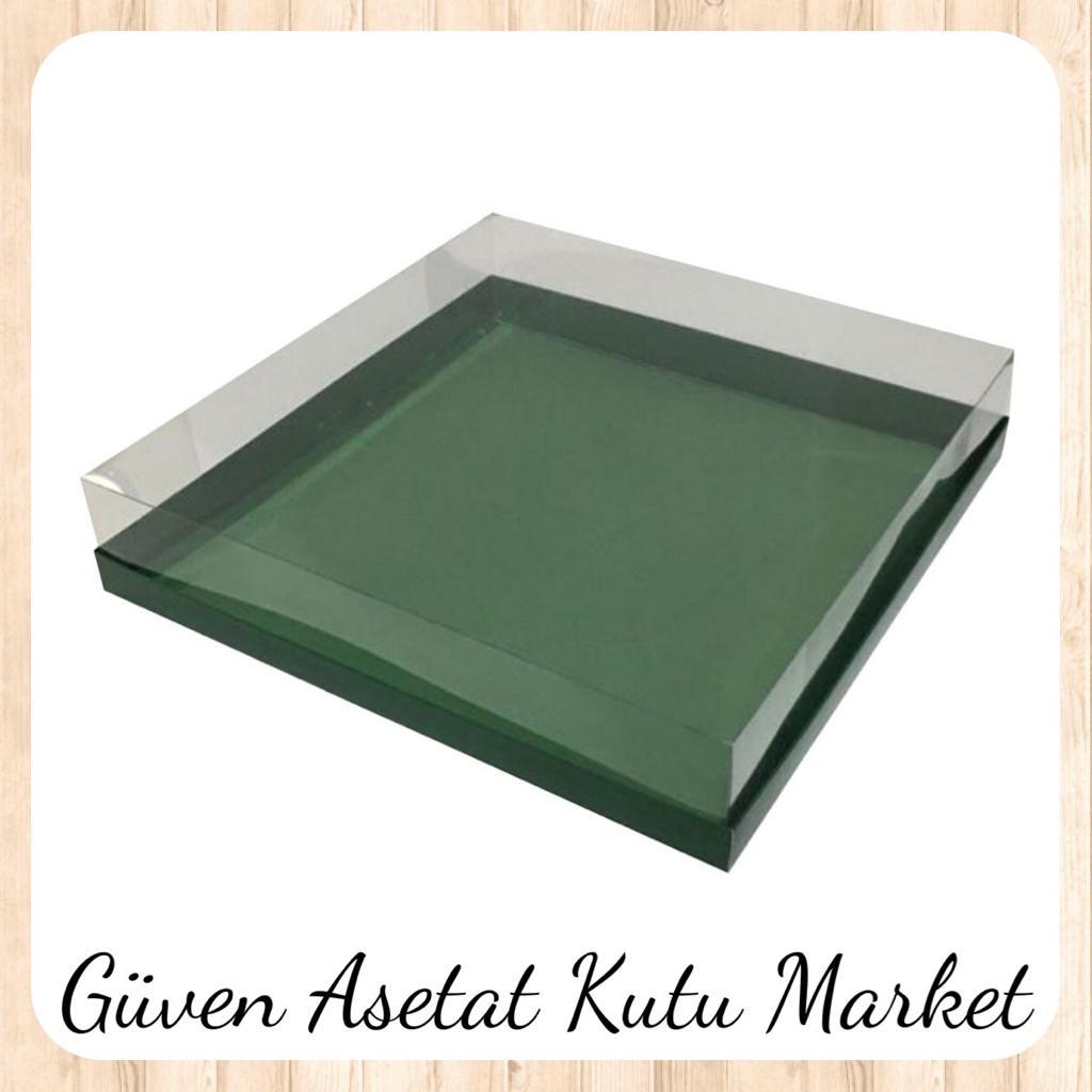 25x25x7 Altı Yeşil Karton Üstü Asetat Kutu