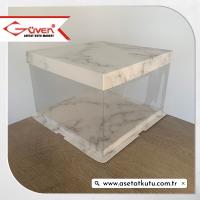 26x26x18 Beyaz Mermer Desenli Karton ve Asetat Kutu (HM46)