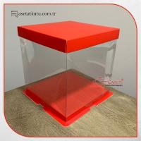 26x26x31 Kırmızı Karton ve Asetat Kutu (HM35) 